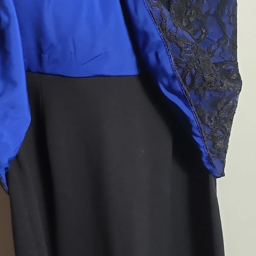 ALFANI Royal Blue With Black Lace Overlay / Black Skirt Sleeveless Dress Size 4P
